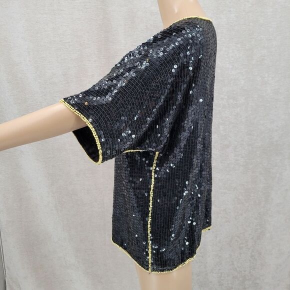 Jean for Joseph Le Bon Vintage Silk Sequin Blouse Black Red Gold Floral Evening - Picture 6 of 13